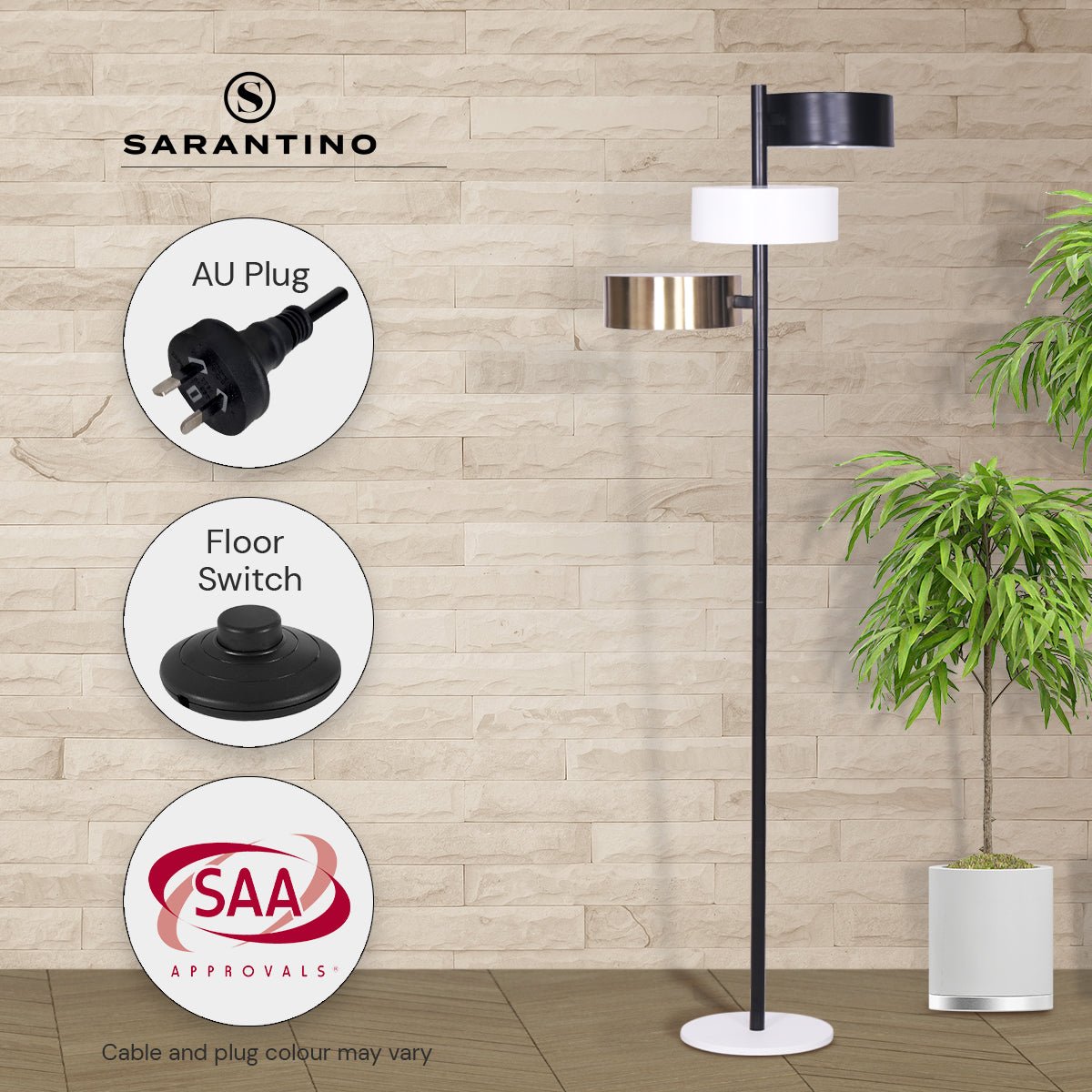 Sarantino Metal Floor Lamp with 3 Swirl Shades-Home & Garden > Lighting-Koala Lamps and Lighting