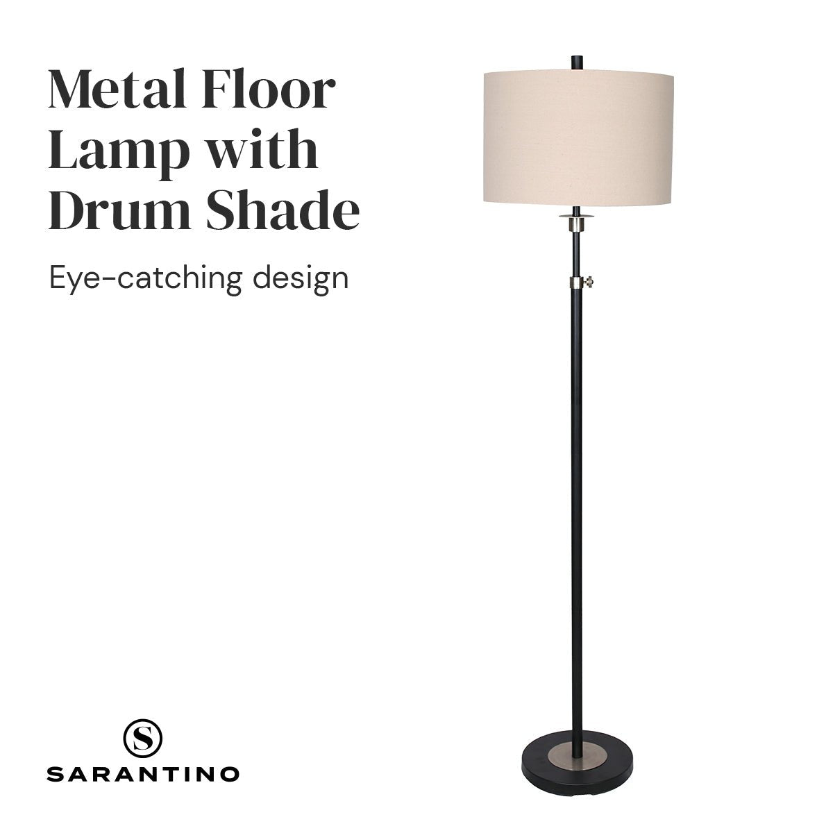 Sarantino Metal Floor Lamp with Cream Drum Shade-Home & Garden > Lighting-Koala Lamps and Lighting