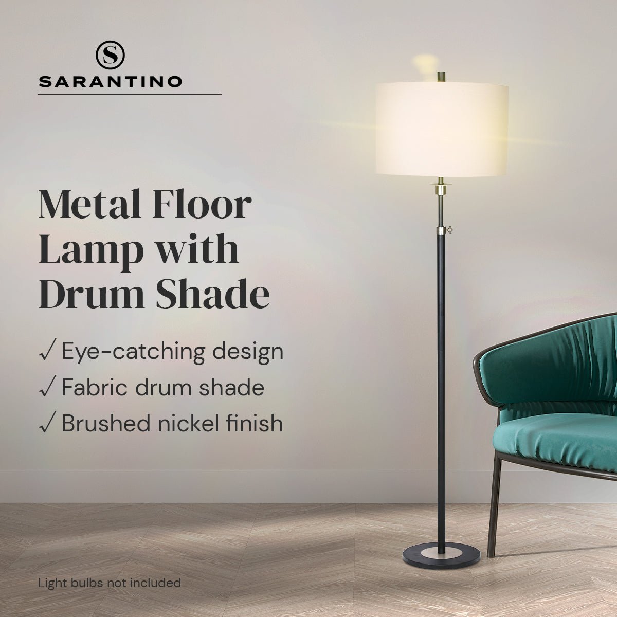 Sarantino Metal Floor Lamp with Cream Drum Shade-Home & Garden > Lighting-Koala Lamps and Lighting