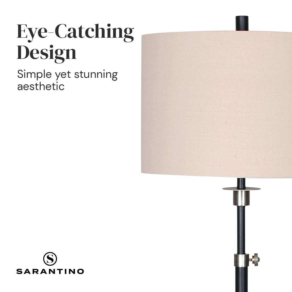 Sarantino Metal Floor Lamp with Cream Drum Shade-Home & Garden > Lighting-Koala Lamps and Lighting