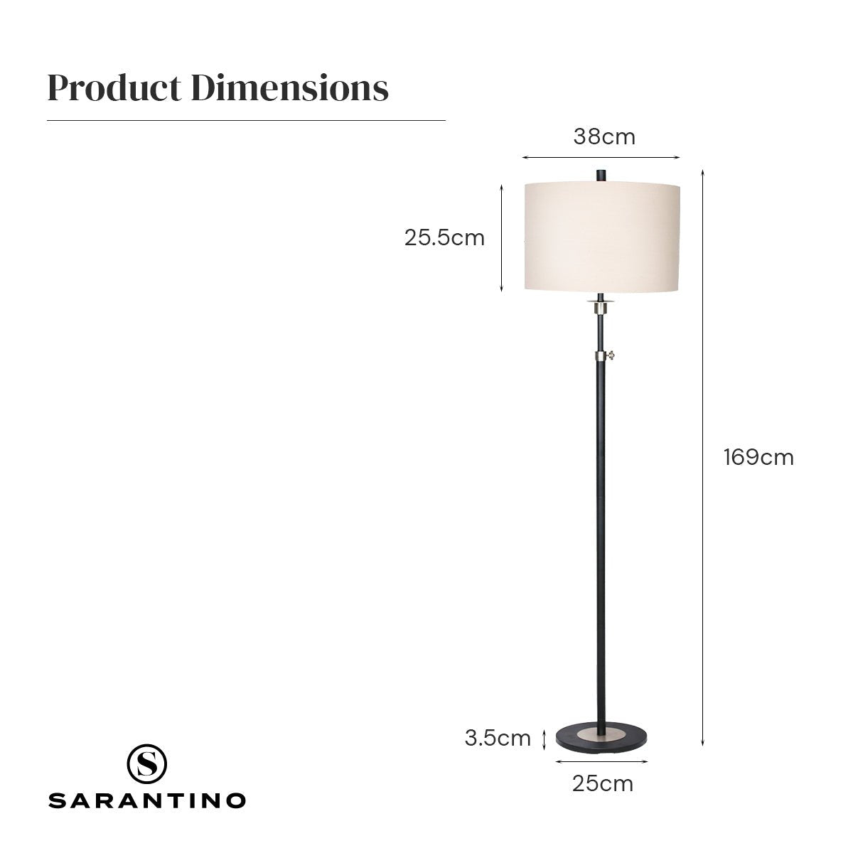 Sarantino Metal Floor Lamp with Cream Drum Shade-Home & Garden > Lighting-Koala Lamps and Lighting