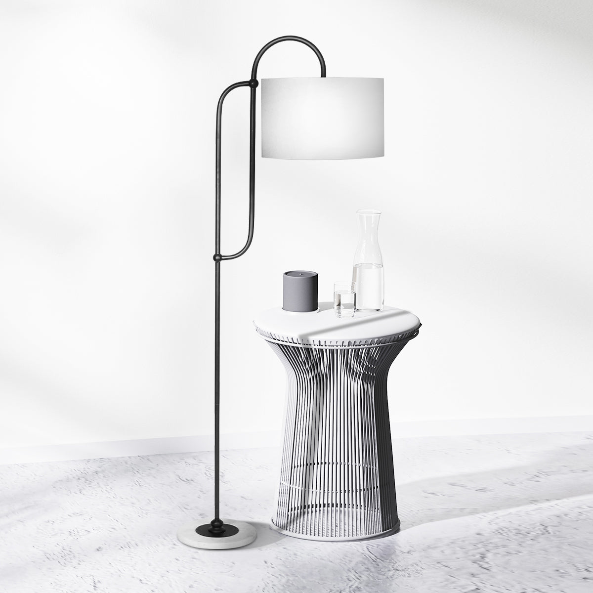 Sarantino Metal Floor Lamp with Marble Base & Off-White Shade-Home & Garden > Lighting-Koala Lamps and Lighting