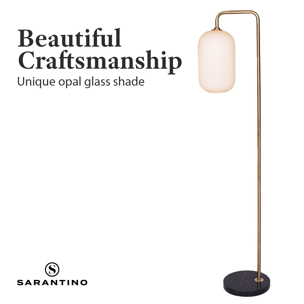 Sarantino Metal Floor Lamp With Opal Glass Shade-Home & Garden > Lighting-Koala Lamps and Lighting