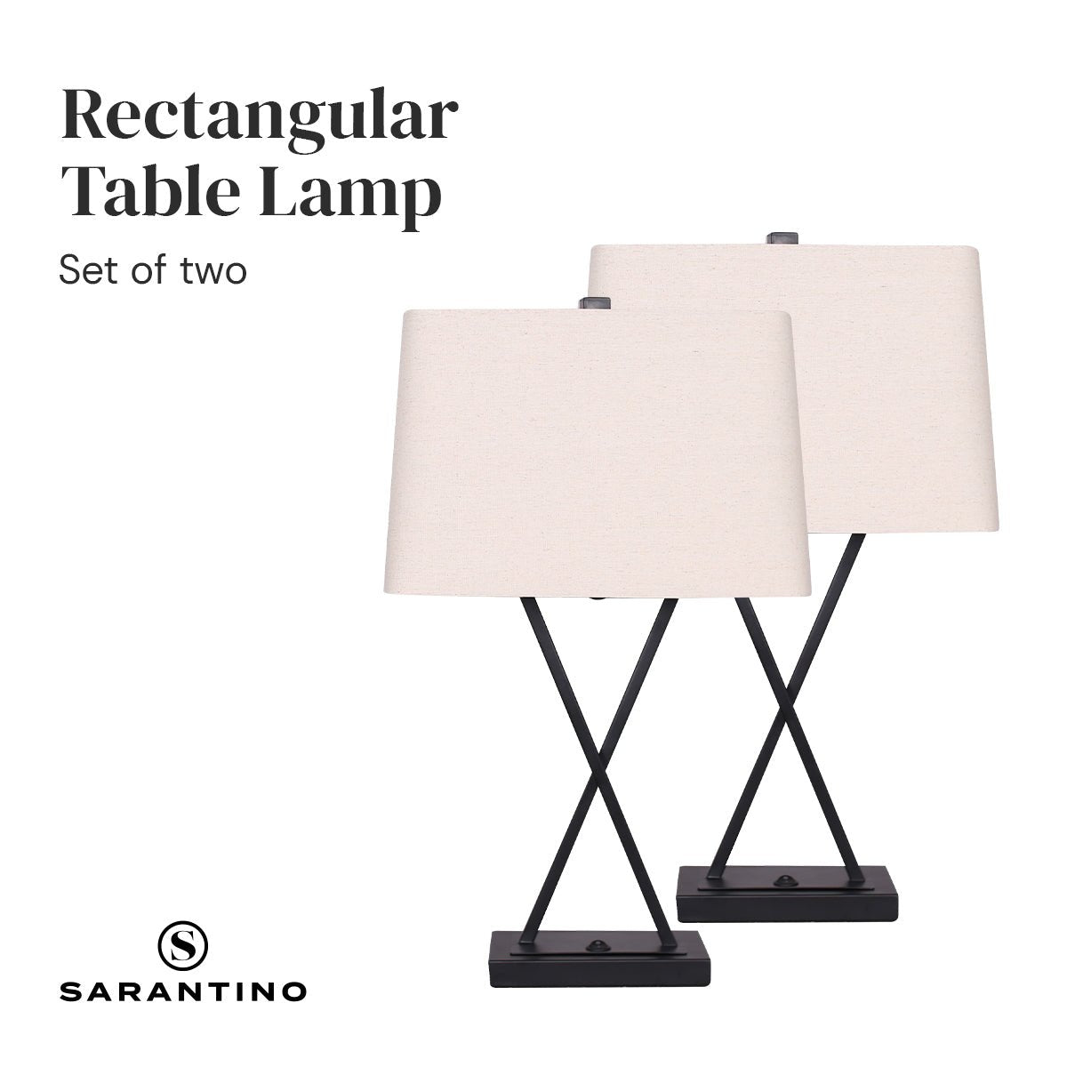 Sarantino Metal Table Lamp Pair Rectangular Shade X Stand-Home & Garden > Lighting-Koala Lamps and Lighting