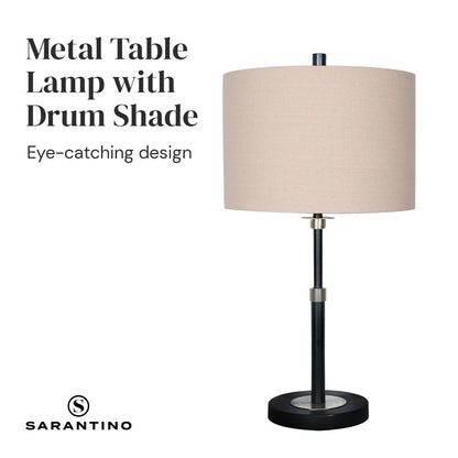 Sarantino Metal Table Lamp with Linen Drum Shade-Home & Garden > Lighting-Koala Lamps and Lighting