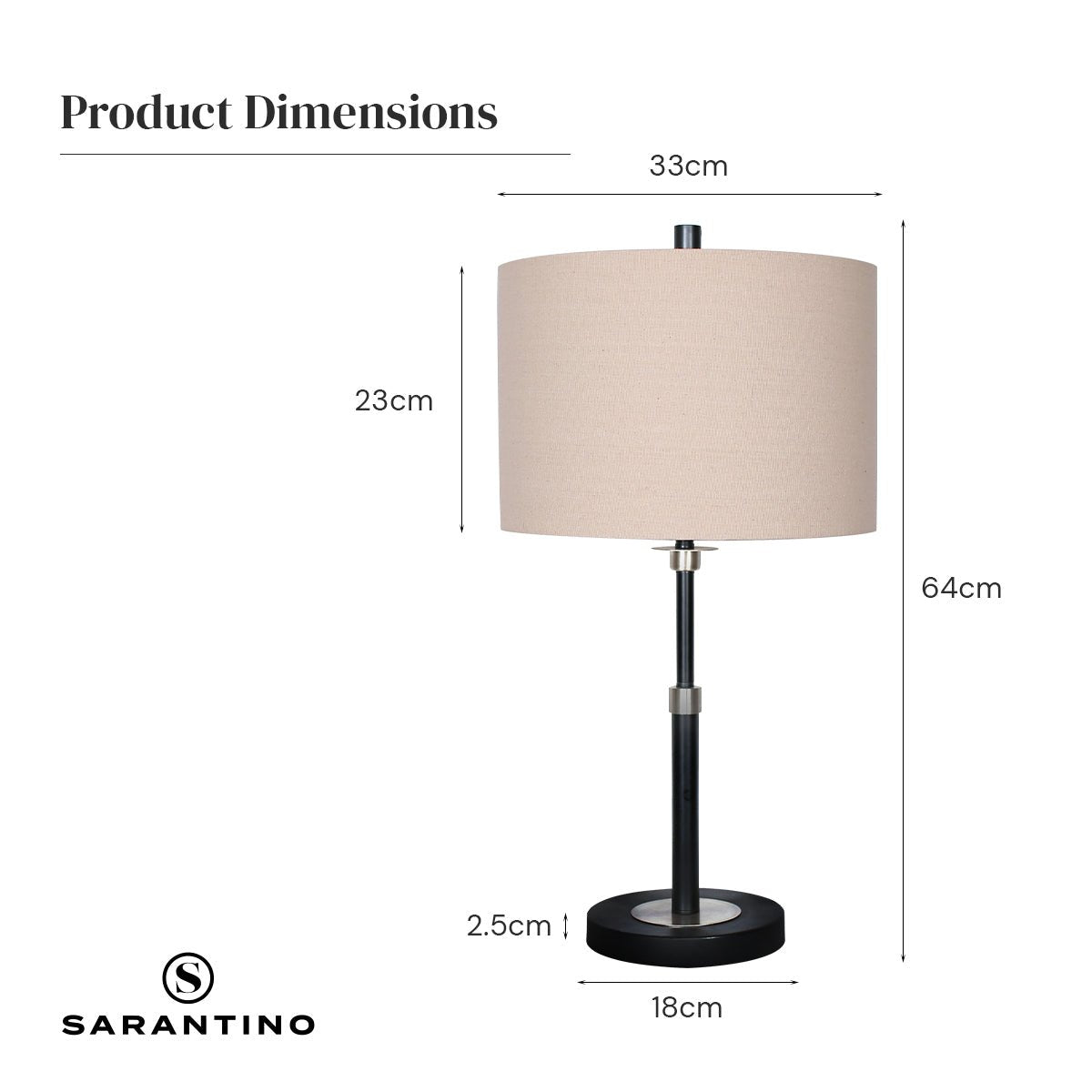 Sarantino Metal Table Lamp with Linen Drum Shade-Home & Garden > Lighting-Koala Lamps and Lighting