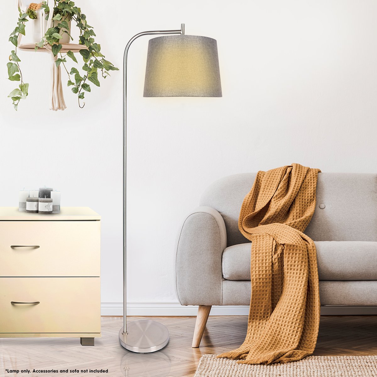 Sarantino Metal Task Floor Lamp Nickel Finish with Grey Fabric Shade-Home & Garden > Lighting-Koala Lamps and Lighting