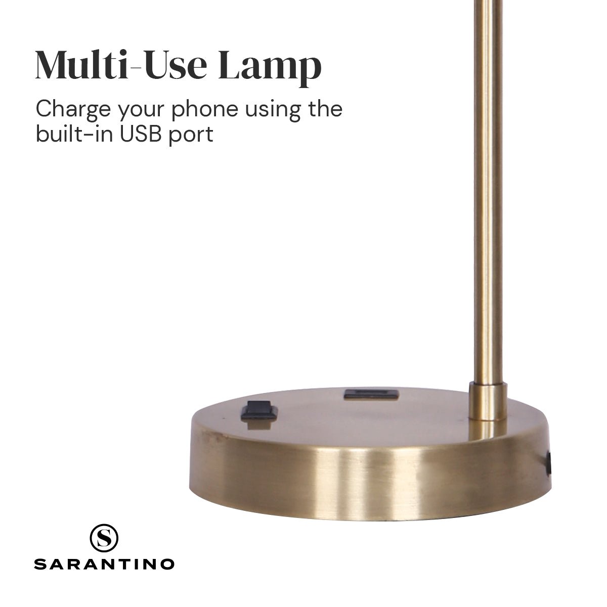 Sarantino Metal Task Lamp with USB Charging Port Antique Brass Finish-Home & Garden > Lighting-Koala Lamps and Lighting