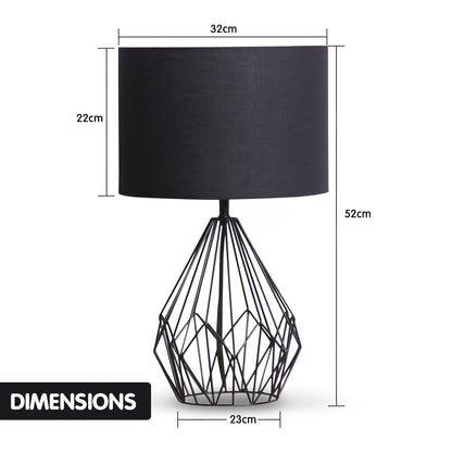 Sarantino Metal Wire Table Lamp in Black Finish With Black Drum Shade-Home & Garden > Lighting-Koala Lamps and Lighting