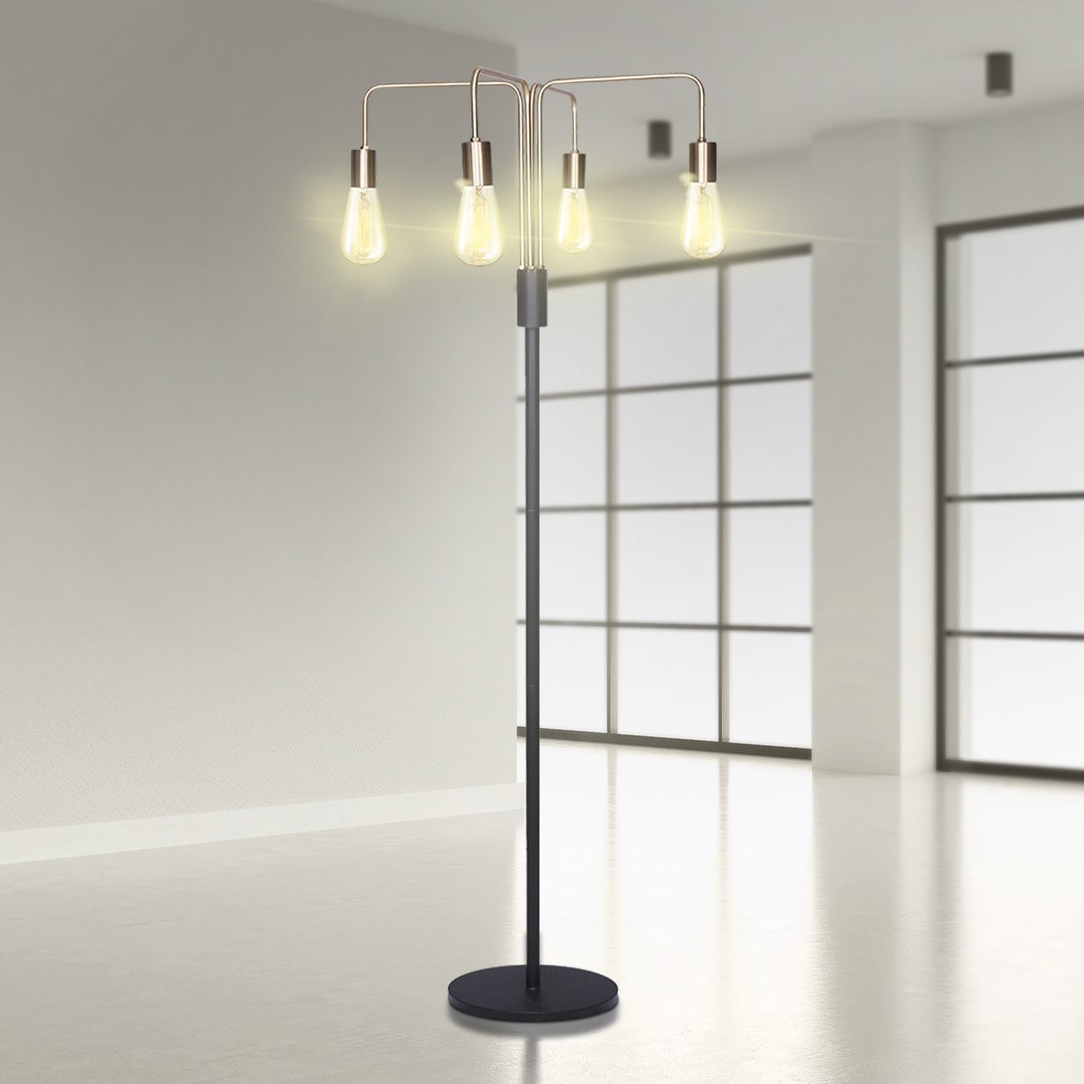 Sarantino Modern Exposed Bulb 4-Arm Industrial Light Floor Lamp-Home & Garden > Lighting-Koala Lamps and Lighting