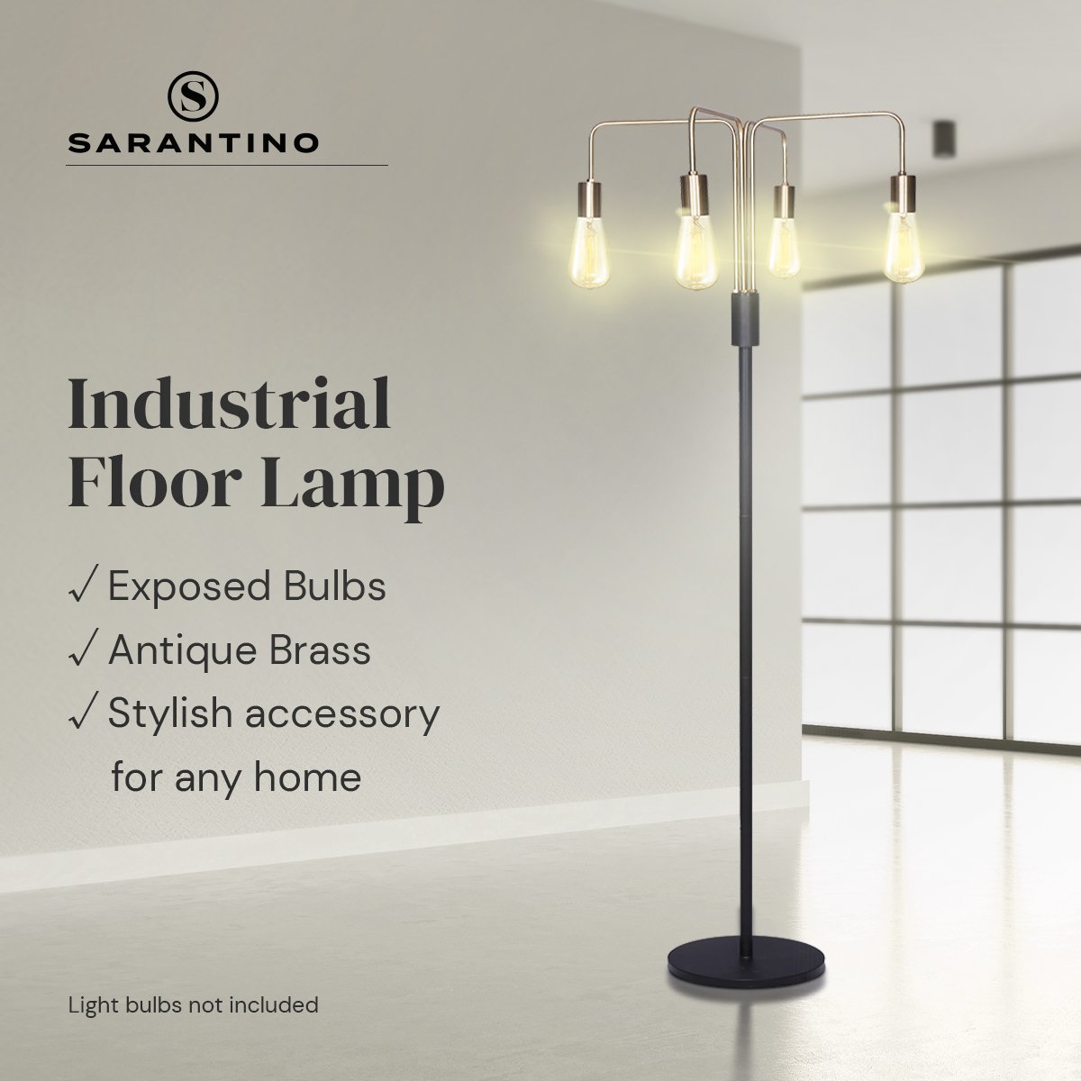 Sarantino Modern Exposed Bulb 4-Arm Industrial Light Floor Lamp-Home & Garden > Lighting-Koala Lamps and Lighting