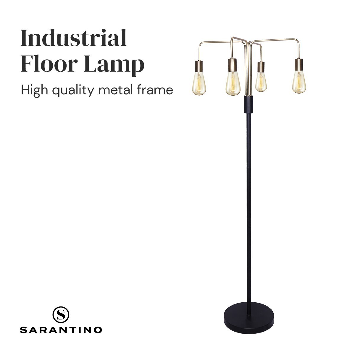 Sarantino Modern Exposed Bulb 4-Arm Industrial Light Floor Lamp-Home & Garden > Lighting-Koala Lamps and Lighting