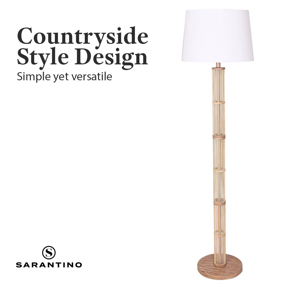 Sarantino Rattan Floor Lamp With Off-White Linen Shade by Sarantino-Home & Garden > Lighting-Koala Lamps and Lighting