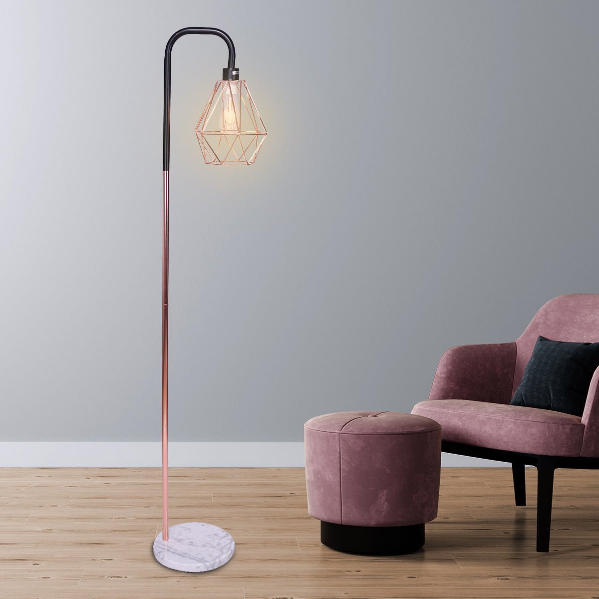 Sarantino Rose Gold Floor Lamp with Geometric Shade-Home & Garden > Lighting-Koala Lamps and Lighting