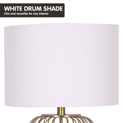 Sarantino Rose Gold Table Lamp with Linen Drum Shade-Home & Garden > Lighting-Koala Lamps and Lighting