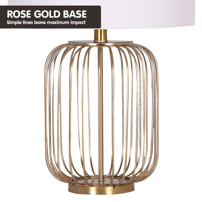 Sarantino Rose Gold Table Lamp with Linen Drum Shade-Home & Garden > Lighting-Koala Lamps and Lighting