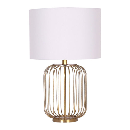 Sarantino Rose Gold Table Lamp with Linen Drum Shade-Home & Garden > Lighting-Koala Lamps and Lighting