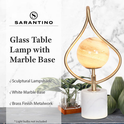 Sarantino Sculptural Orange Glass Table Lamp With White Marble Base-Home & Garden > Lighting-Koala Lamps and Lighting