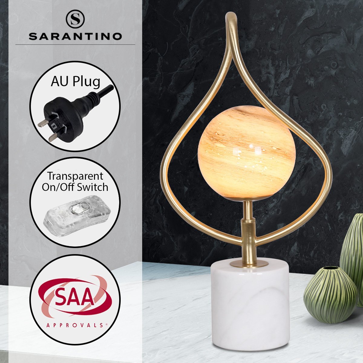 Sarantino Sculptural Orange Glass Table Lamp With White Marble Base-Home & Garden > Lighting-Koala Lamps and Lighting