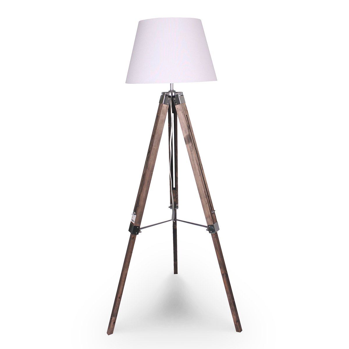 Sarantino Solid Wood Tripod Floor Lamp Adjustable Height White Shade-Home & Garden > Lighting-Koala Lamps and Lighting