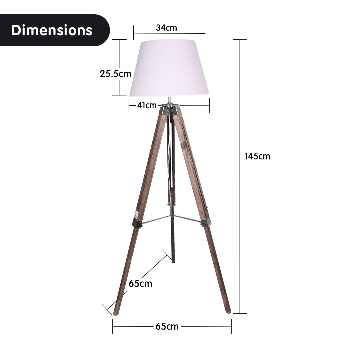 Sarantino Solid Wood Tripod Floor Lamp Adjustable Height White Shade-Home & Garden > Lighting-Koala Lamps and Lighting