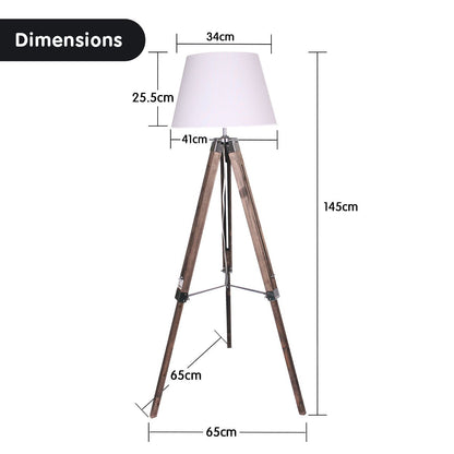 Sarantino Solid Wood Tripod Floor Lamp Adjustable Height White Shade-Home & Garden > Lighting-Koala Lamps and Lighting