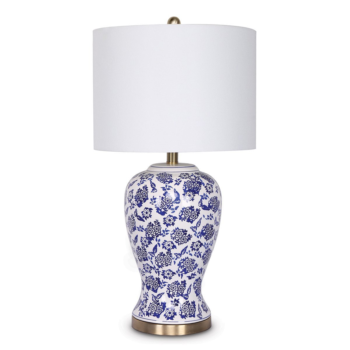 Sarantino Table Lamp Ceramic Floral Base Cotton Drum Shade-Home & Garden > Lighting-Koala Lamps and Lighting