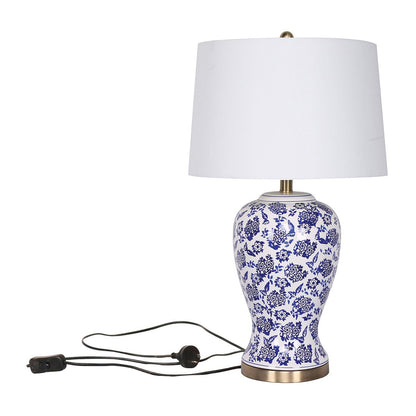 Sarantino Table Lamp Ceramic Floral Base Cotton Drum Shade-Home & Garden > Lighting-Koala Lamps and Lighting