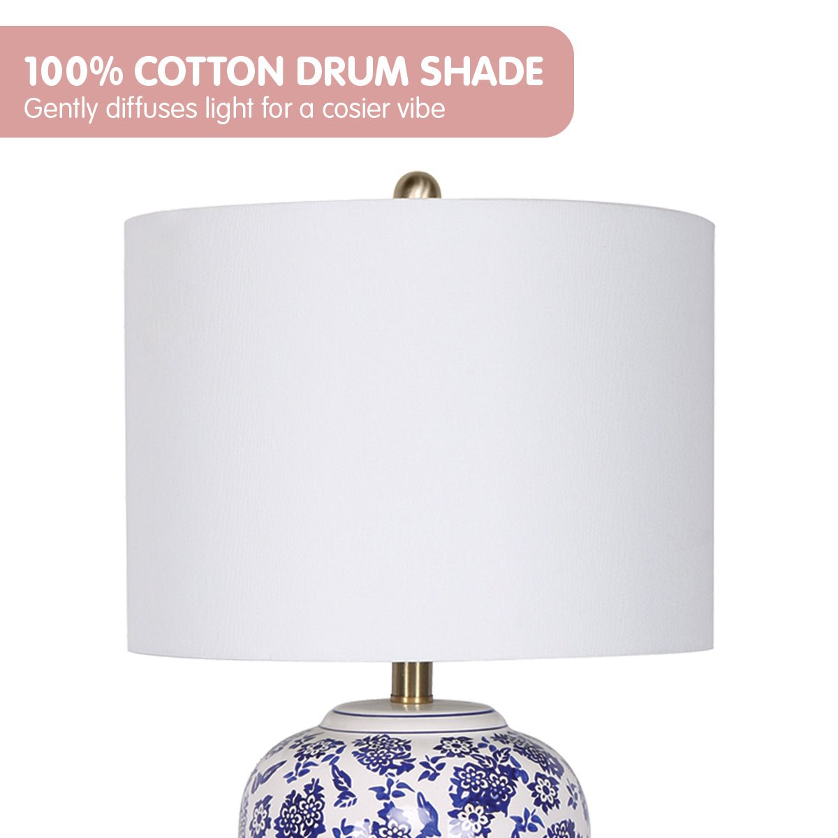 Sarantino Table Lamp Ceramic Floral Base Cotton Drum Shade-Home & Garden > Lighting-Koala Lamps and Lighting