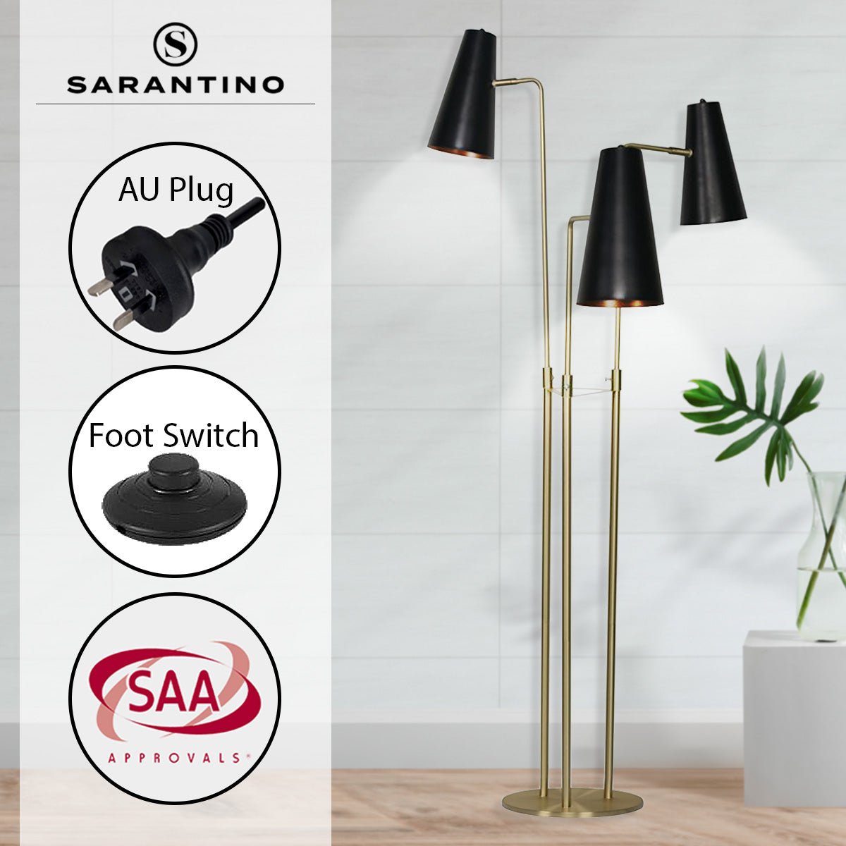 Sarantino Three Metal Shade Floor Lamp-Home & Garden > Lighting-Koala Lamps and Lighting