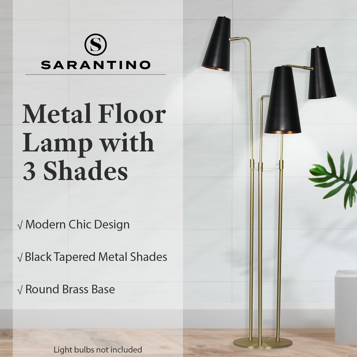 Sarantino Three Metal Shade Floor Lamp-Home & Garden > Lighting-Koala Lamps and Lighting