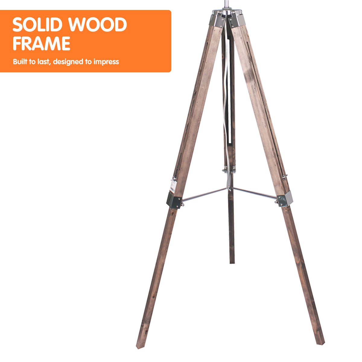 Sarantino Timber Tripod Floor Lamp Adjustable Height Taper Fabric-Home & Garden > Lighting-Koala Lamps and Lighting