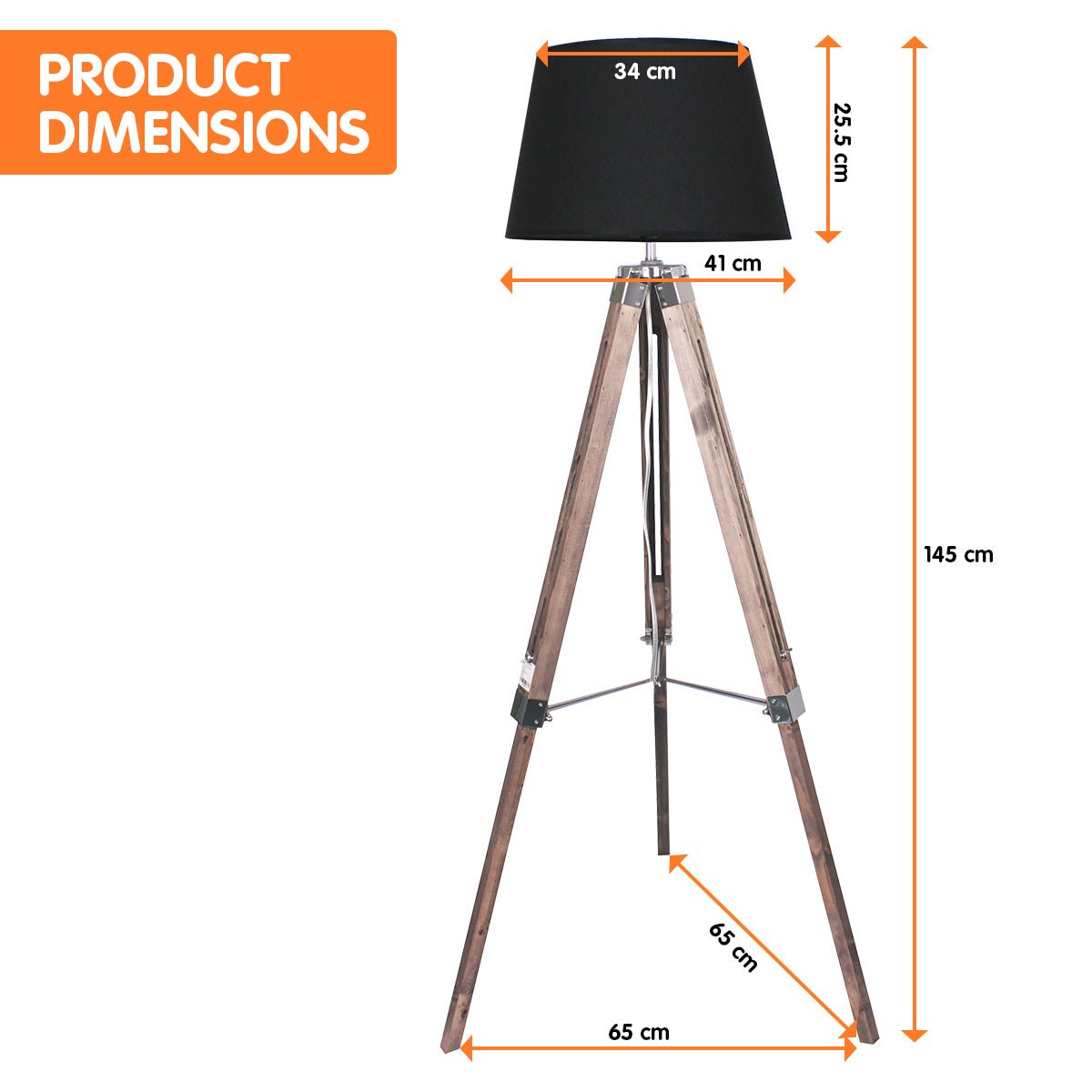 Sarantino Timber Tripod Floor Lamp Adjustable Height Taper Fabric-Home & Garden > Lighting-Koala Lamps and Lighting