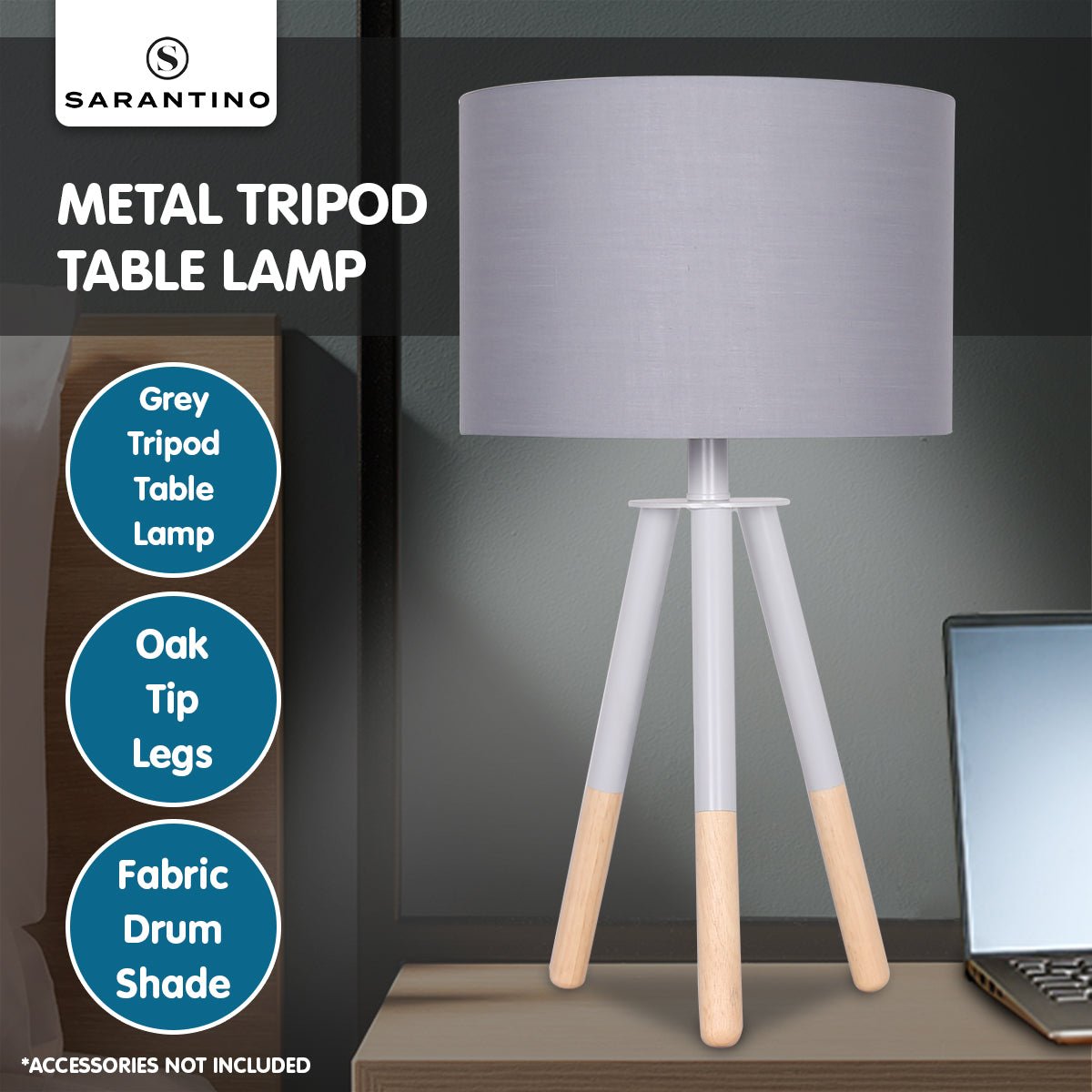 Sarantino Tripod Desk Lamp in Metal & Wood Nordic Minimalist Light-Home & Garden > Lighting-Koala Lamps and Lighting