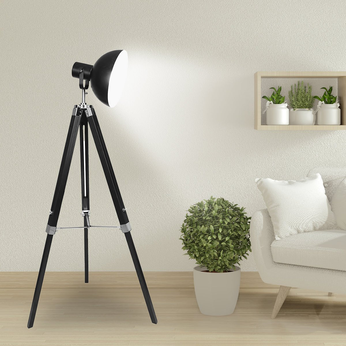 Sarantino Tripod Floor Spot Lamp Reading Adjustable Height Metal Black-Home & Garden > Lighting-Koala Lamps and Lighting