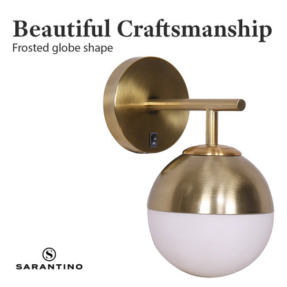 Sarantino Wall Lamp with Gold Metal Base and White Glass Shade-Home & Garden > Lighting-Koala Lamps and Lighting