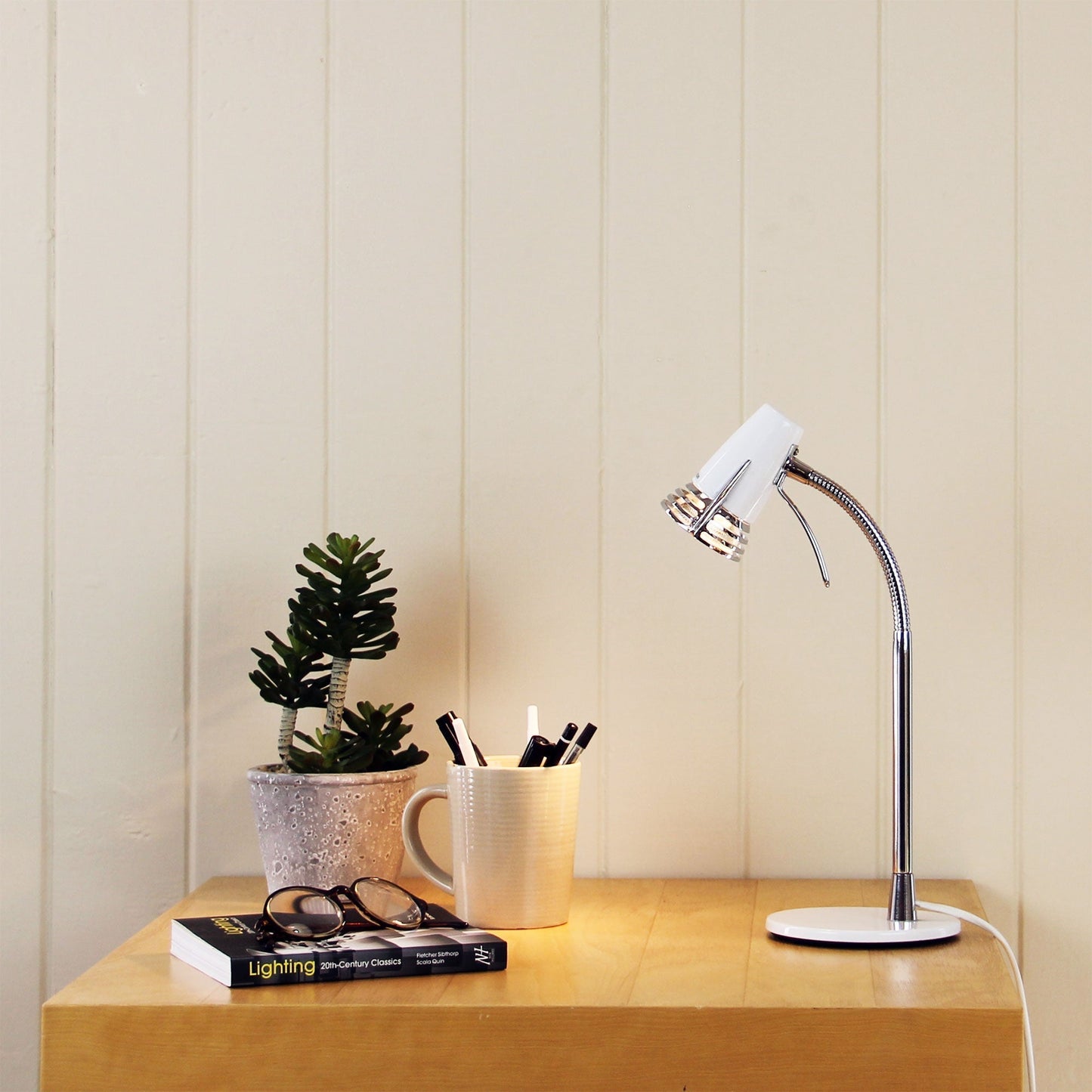 Scoot LED Desk Lamp White and Chrome-TABLE AND FLOOR LAMPS-Oriel