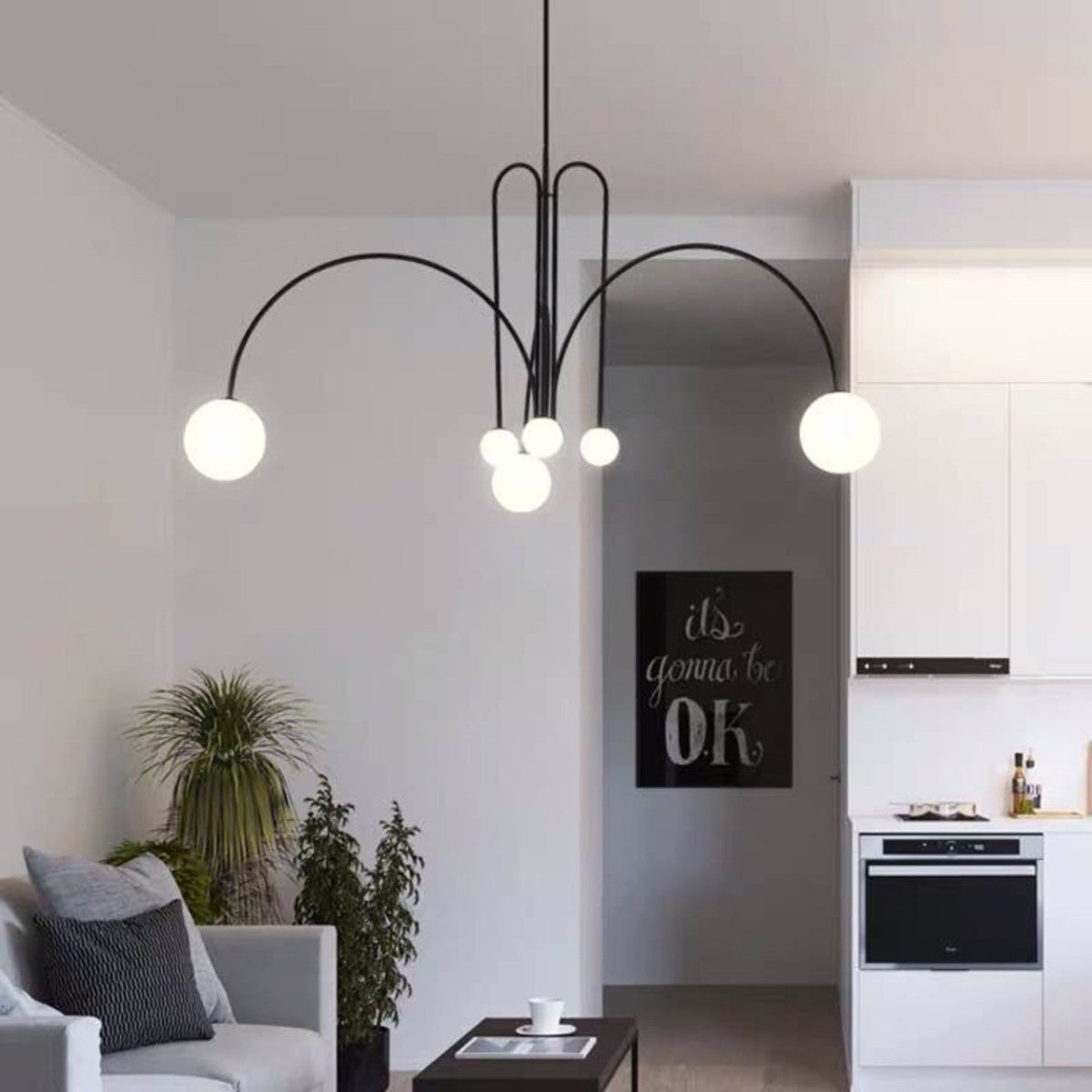 SESTINA Arched 6 Light Black Pendant-Pendant-Lighting Creations