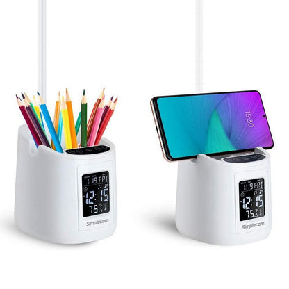 LED Desk Lamp with Pen Holder and Digital Clock Rechargeable-Electronics > Back Up & Storage-Dropli