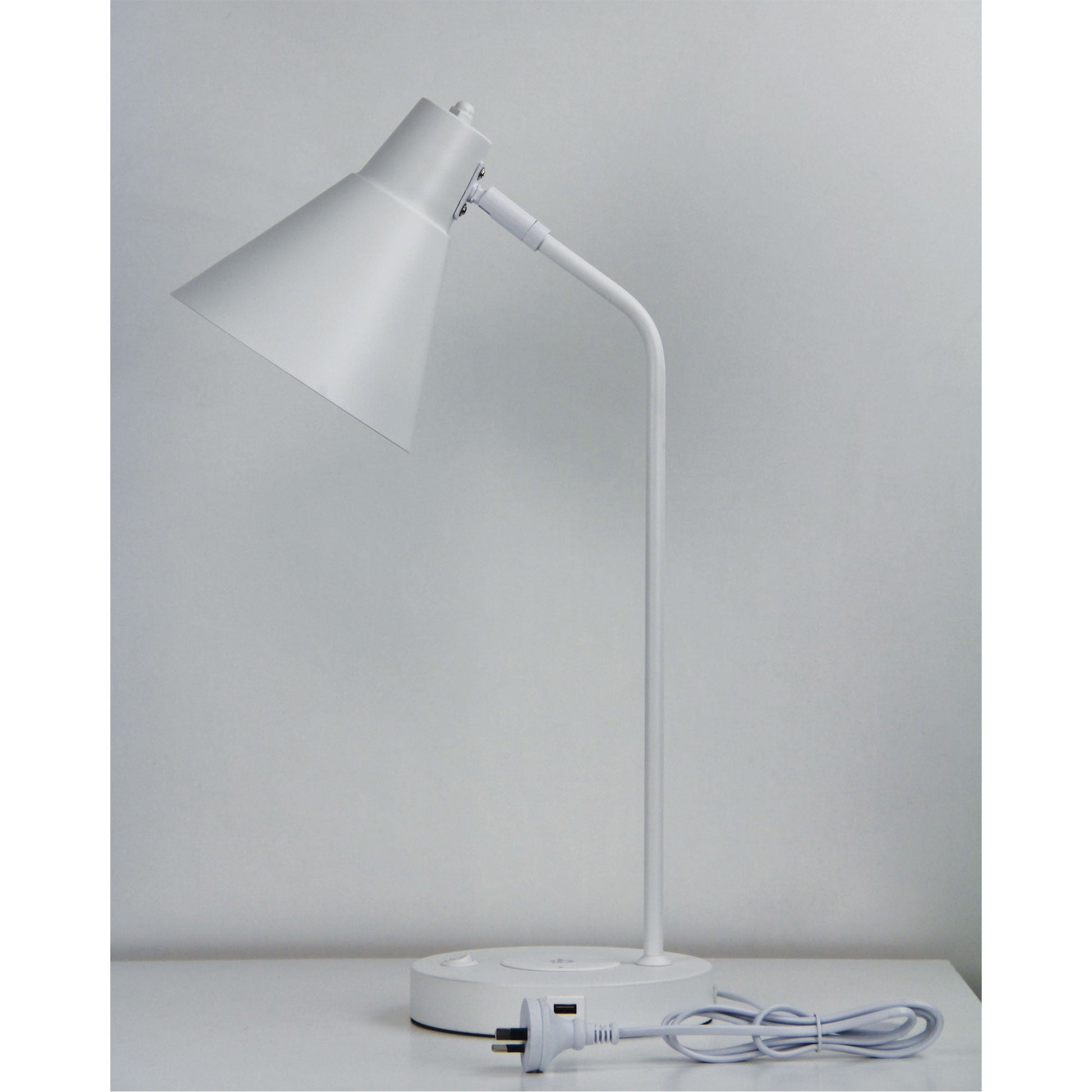 Targa Desk Lamp White With USB+-TABLE AND FLOOR LAMPS-Oriel