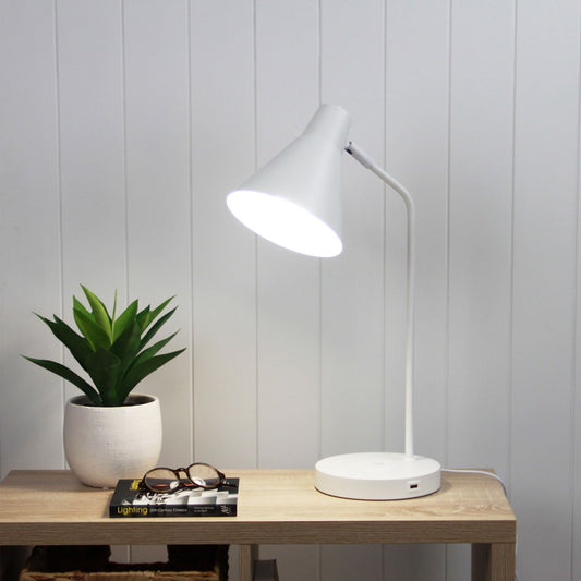 Targa Desk Lamp White With USB+-TABLE AND FLOOR LAMPS-Oriel