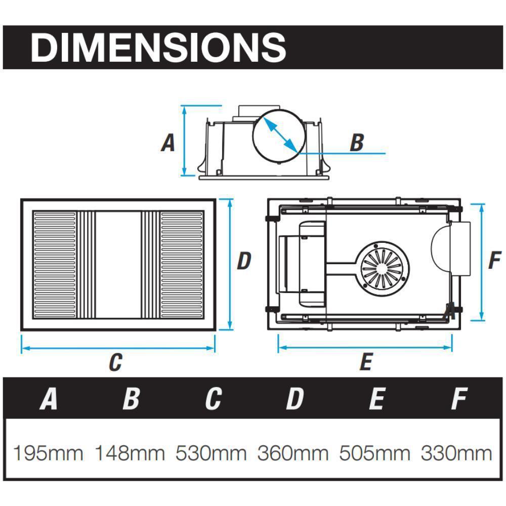 Ventair AIRBUS-3-IN-1 - 3-in-1 High Performance Bathroom Heater 18W LED Light and Exhaust Fan Unit-FANS-Ventair