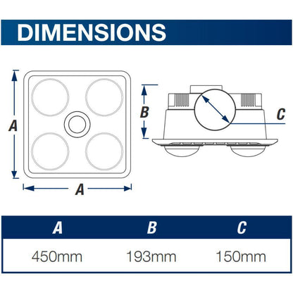 Ventair BROOK-4 - 3-In-1 Bathroom Unit Heat Light & Exhaust-FANS-Ventair