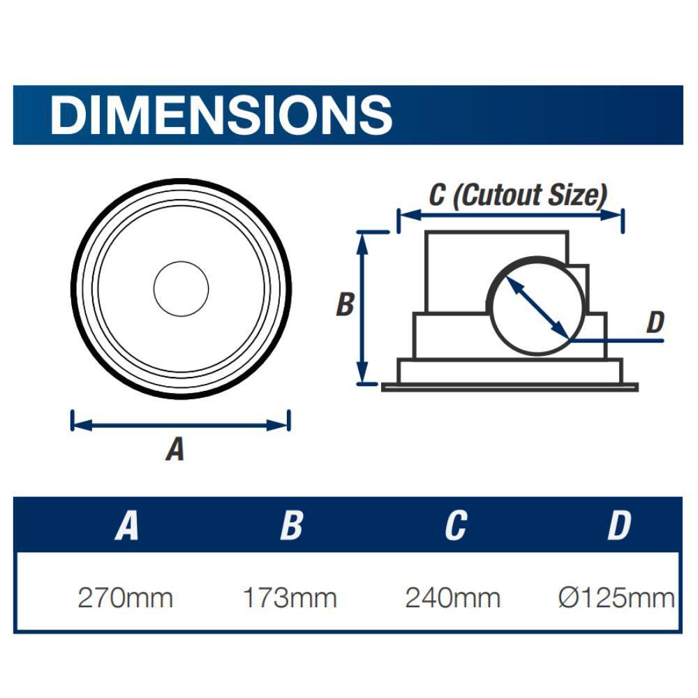 Ventair OLSON-200-LIGHT - 200mm Universal Side Ducted Ceiling Exhaust Fan With 10W LED Light-FANS-Ventair