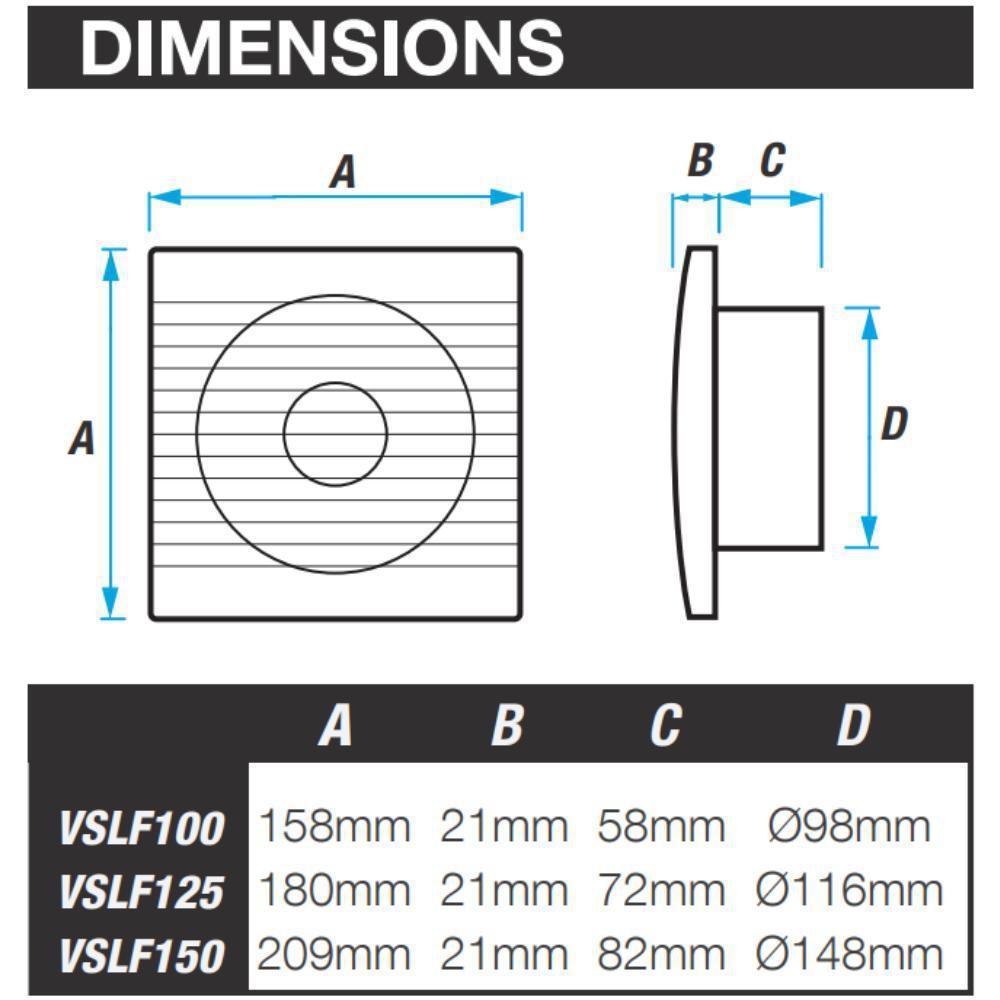 Ventair SLIMLINE-100/125/150 - Slimline 100/125/150mm Wall/Ceiling Exhaust Fan-FANS-Ventair