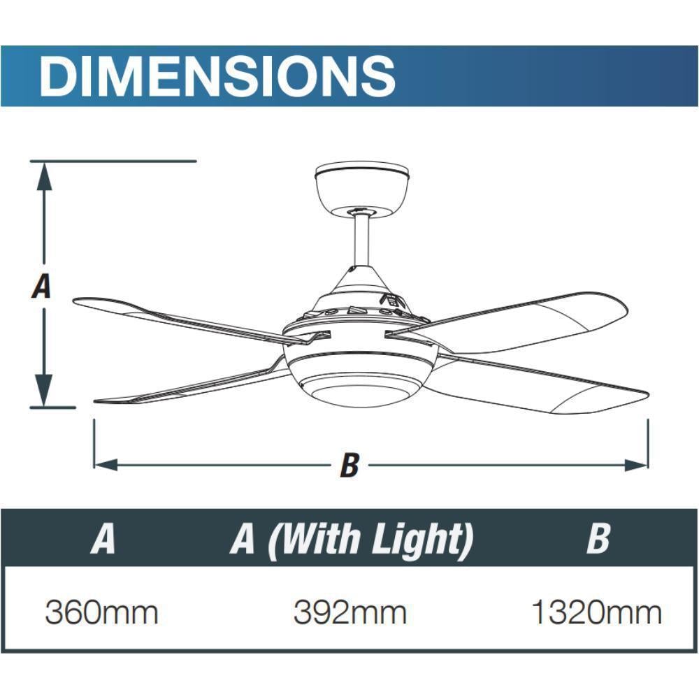 Ventair SPINIKA-48-LIGHT - 4 Blade 1220mm 48" AC Ceiling Fan With 20W Colour Changeable LED Light-FANS-Ventair