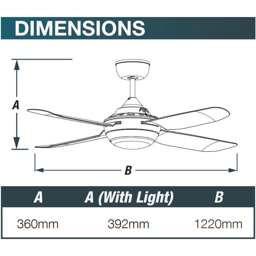 Ventair SPINIKA-52-LIGHT - 4 Blade 1300mm 52" AC Ceiling Fan With 20W Colour Changeable LED Light-FANS-Ventair