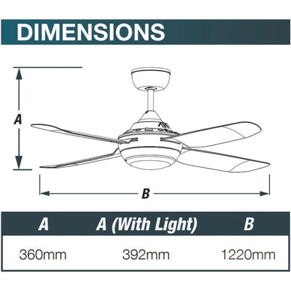 Ventair SPINIKA-52-LIGHT - 4 Blade 1300mm 52" AC Ceiling Fan With 20W Colour Changeable LED Light-FANS-Ventair