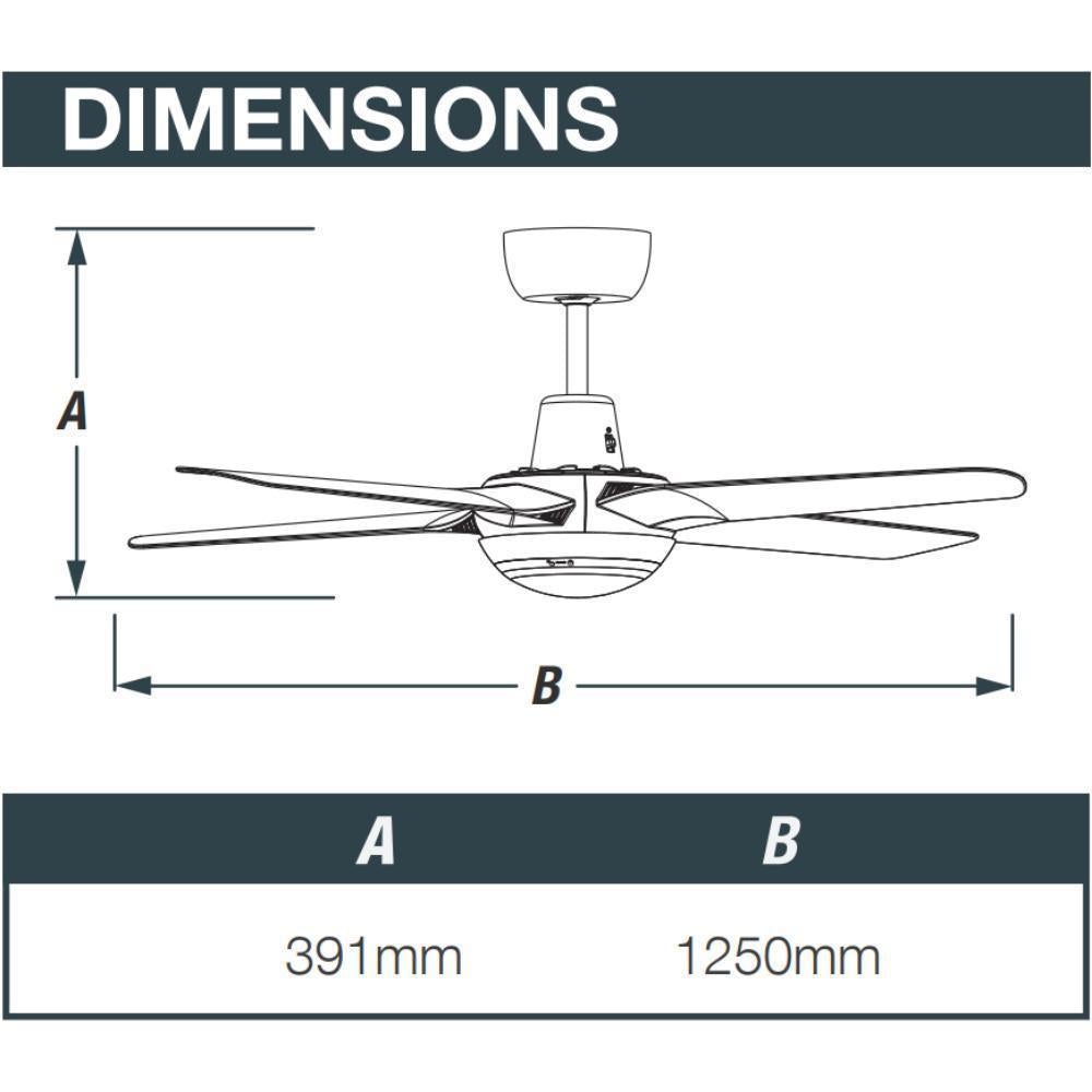 Ventair SPYDA-50-LIGHT - 4 Blade 1250mm 50" Fully Moulded PC AC Ceiling Fan With 20W LED Light-FANS-Ventair