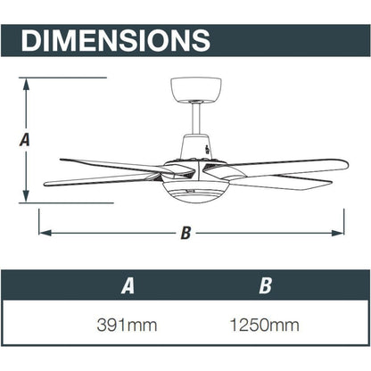 Ventair SPYDA-50-LIGHT - 4 Blade 1250mm 50" Fully Moulded PC AC Ceiling Fan With 20W LED Light-FANS-Ventair